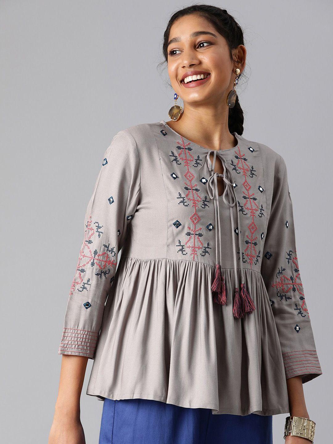 malhaar embroidered tie-up neck empire top