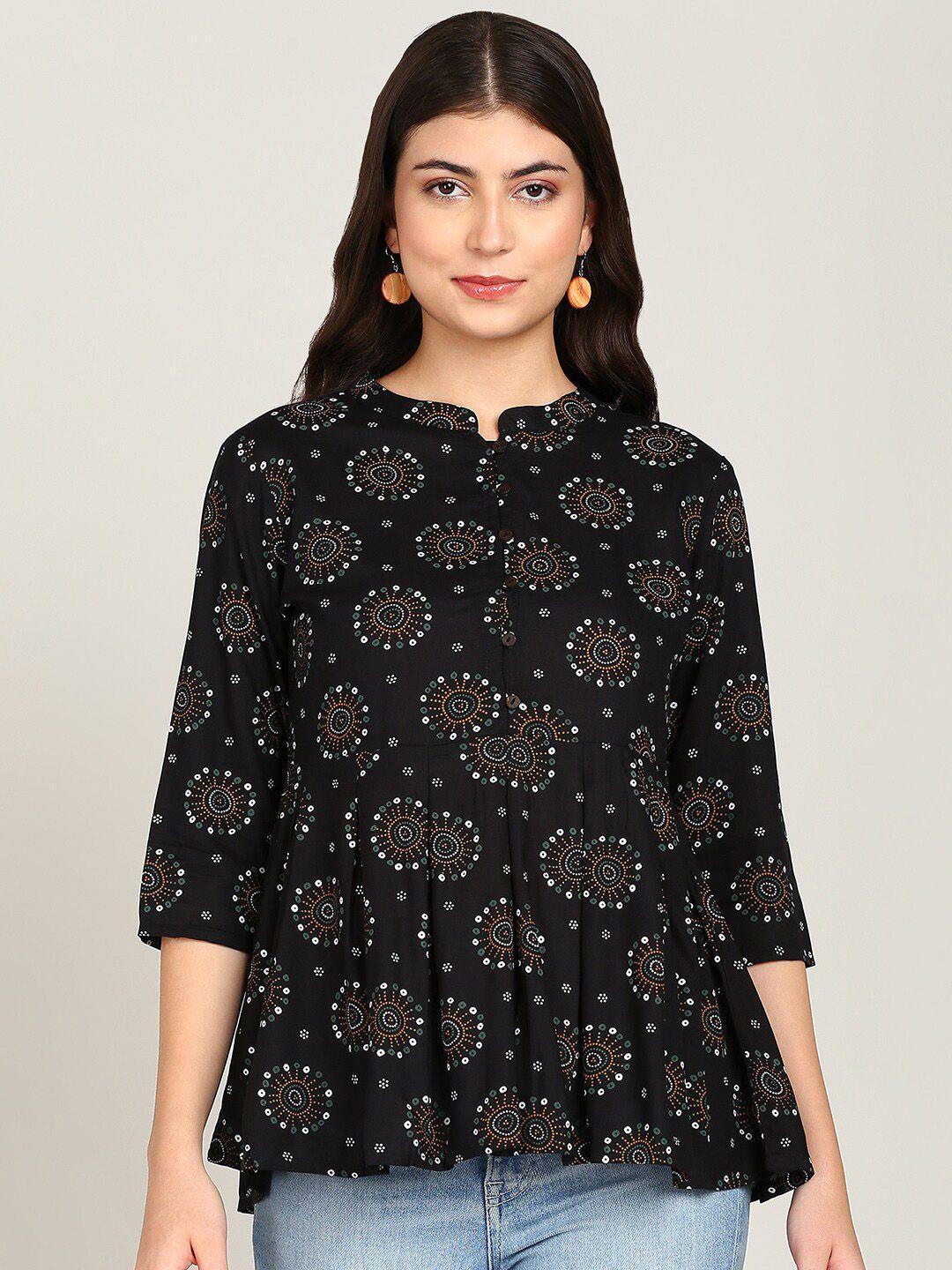 malhaar ethnic motif printed mandarin collar gathered peplum top