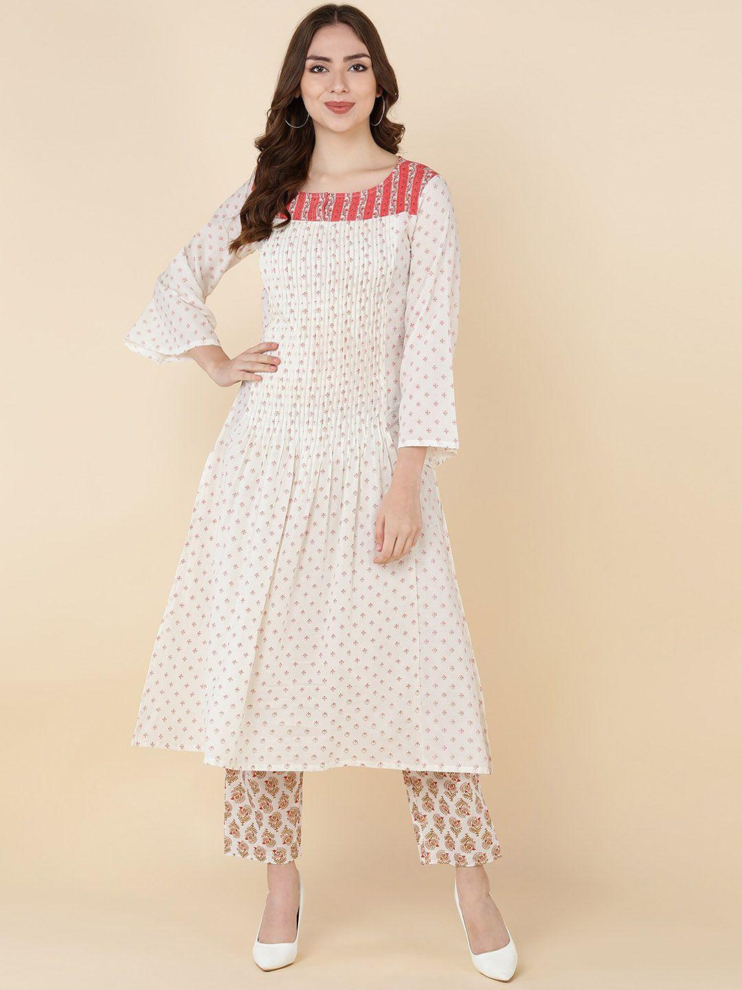 malhaar ethnic motif printed pure cotton a-line kurta with trousers