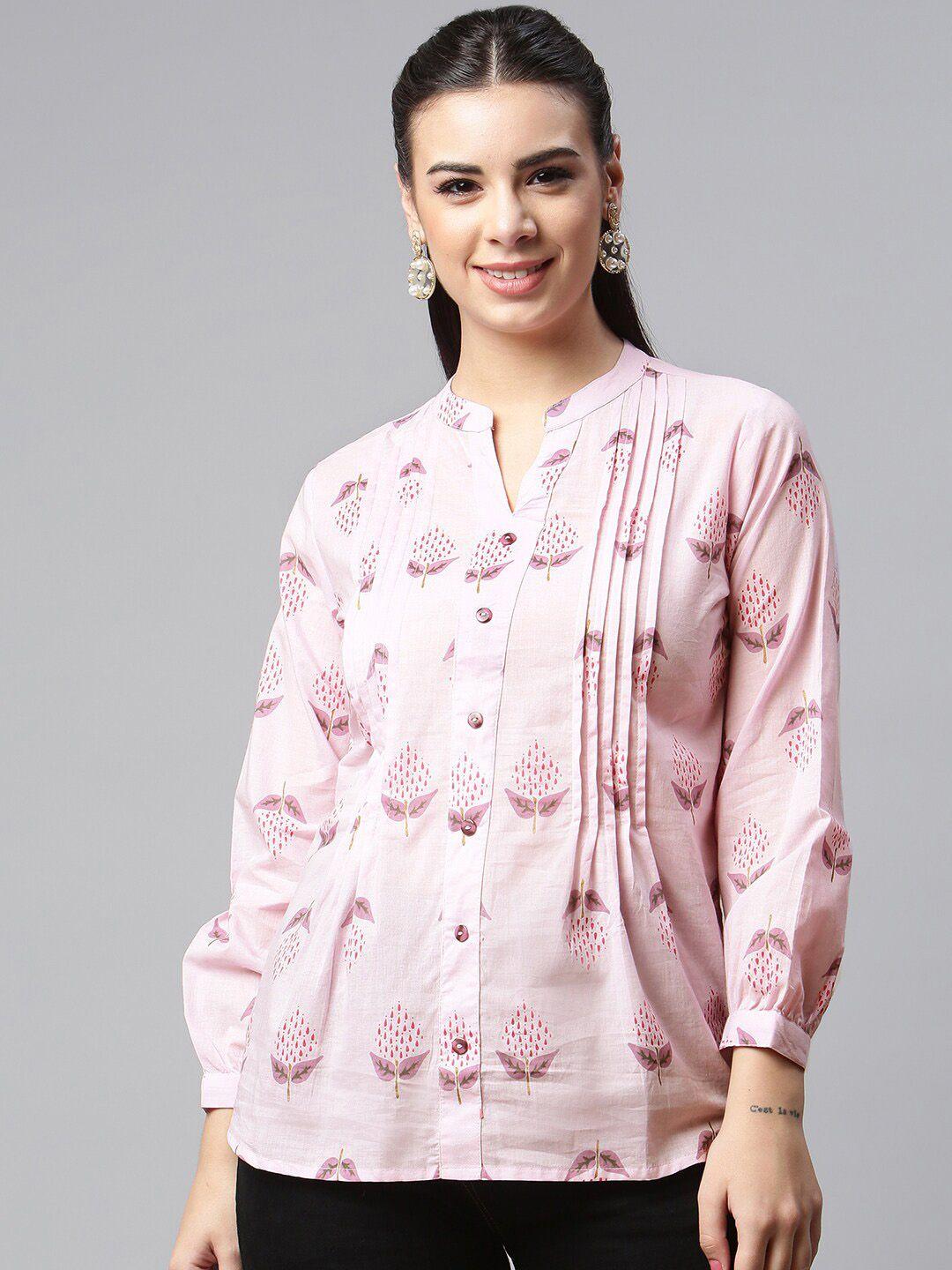 malhaar ethnic motifs print mandarin collar shirt style top