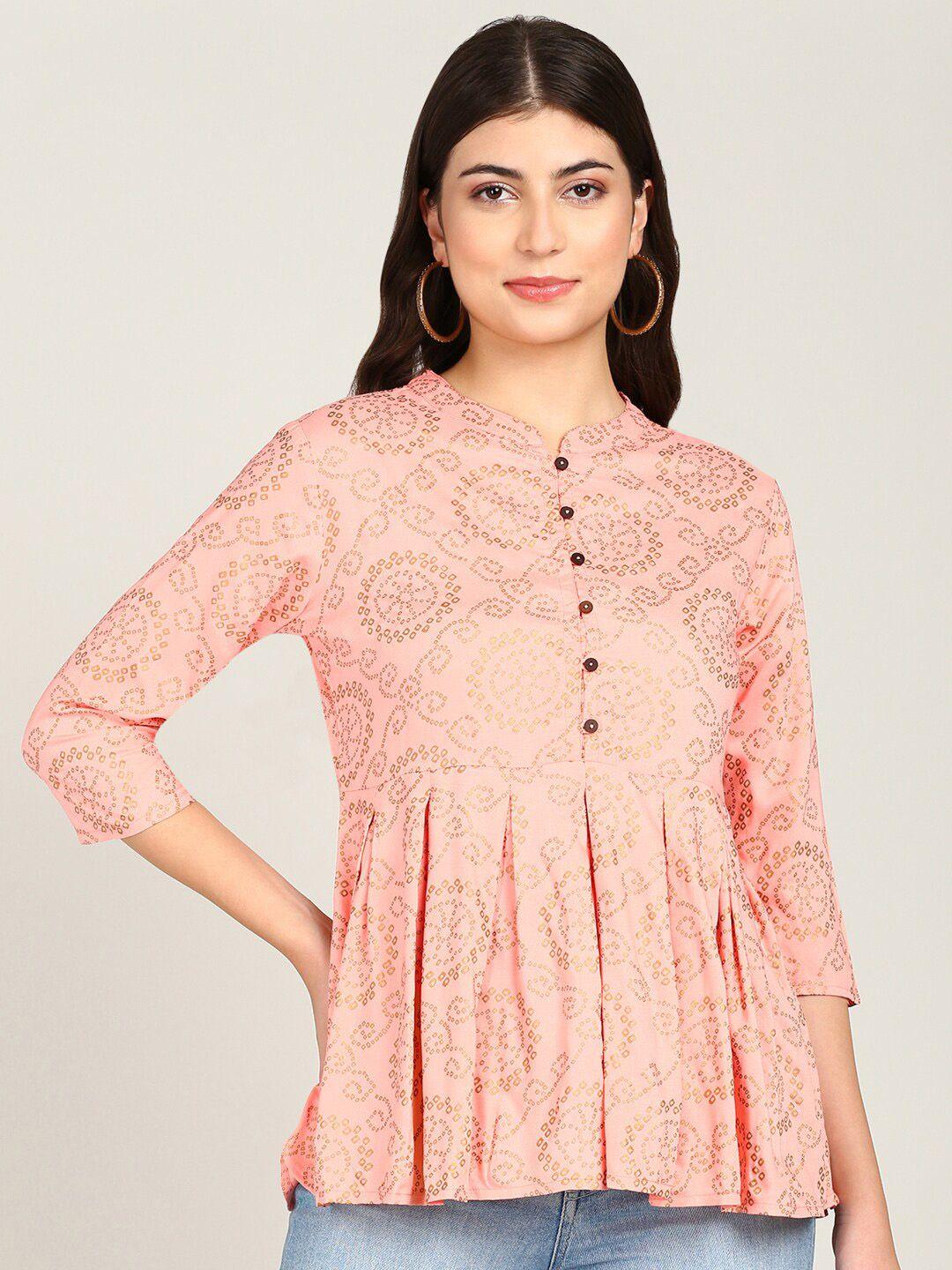 malhaar ethnic motifs printed mandarin collar peplum top