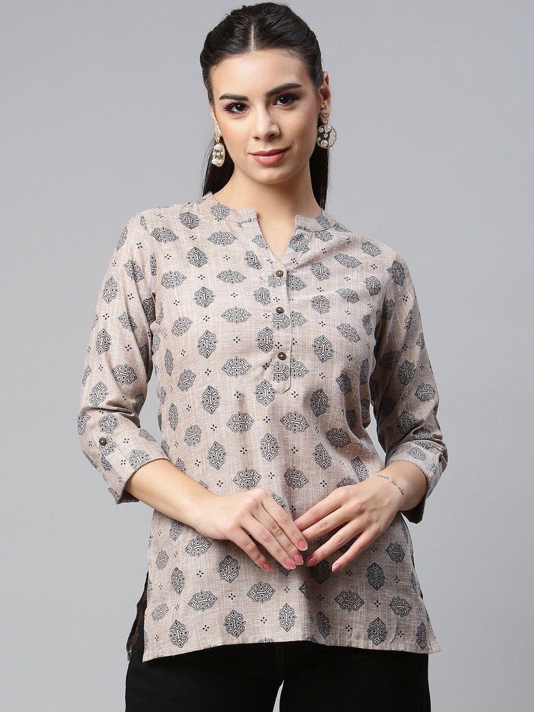 malhaar ethnic motifs printed pure cotton mandarin collar top