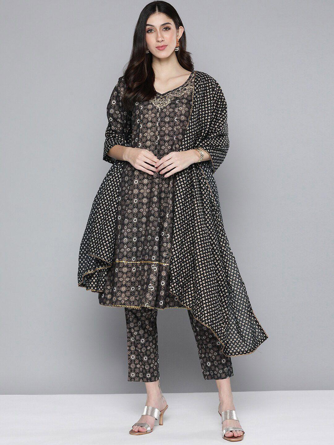 malhaar ethnic motifs printed regular pure cotton kurta with trousers & dupatta