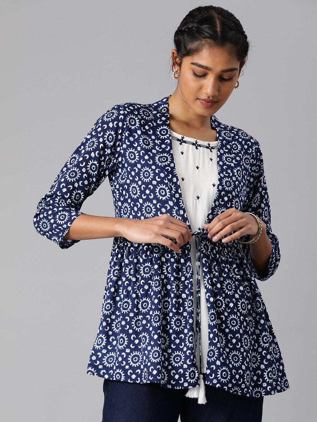 malhaar ethnic motifs printed round neck layered a-line top