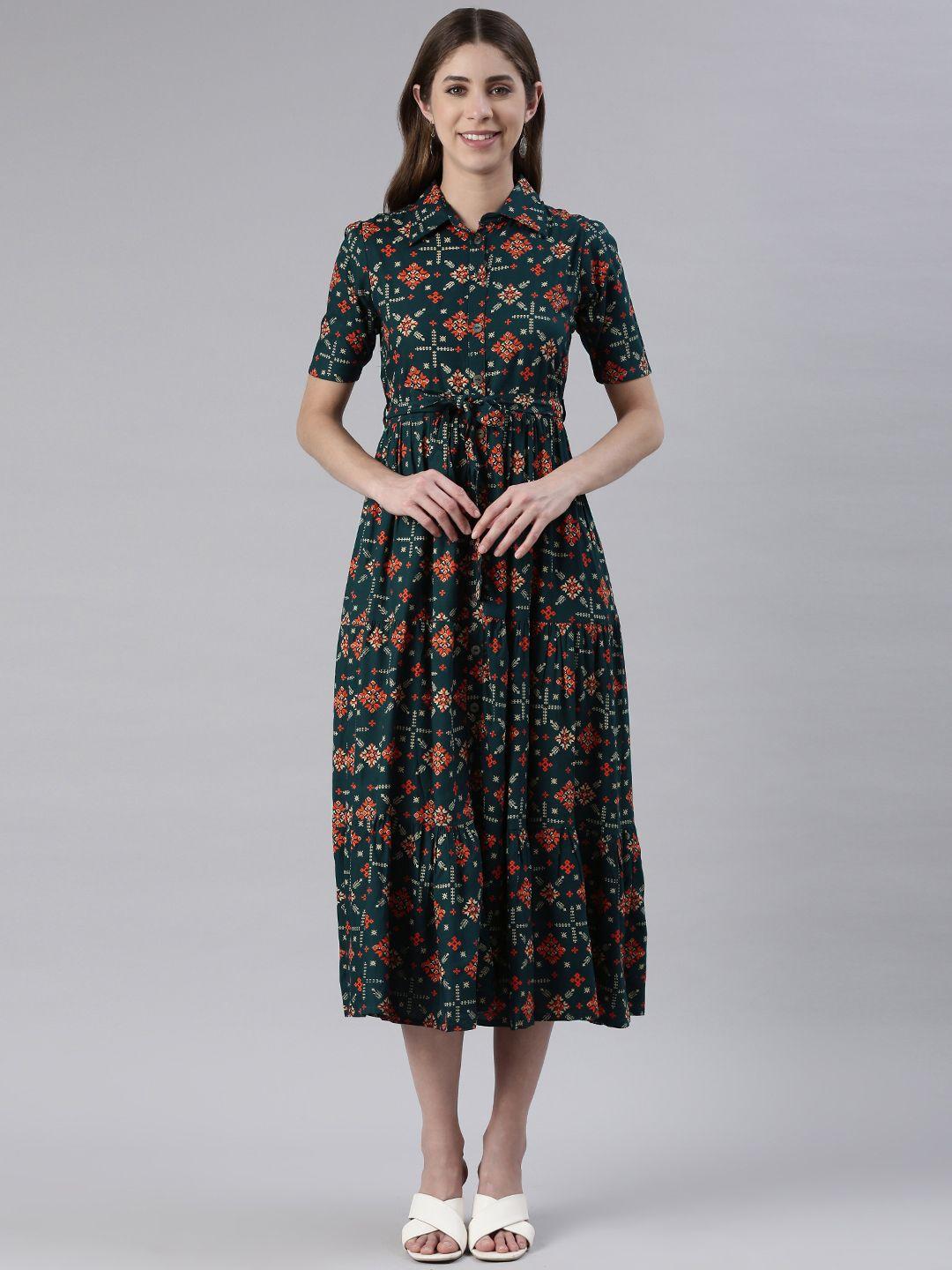 malhaar ethnic motifs printed tie-ups a-line midi dress