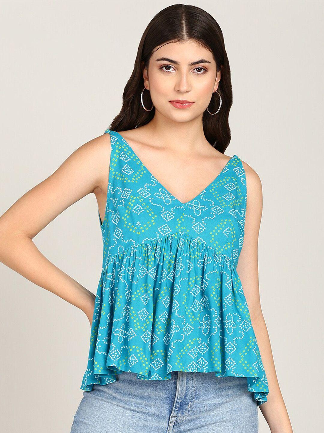 malhaar ethnic motifs printed v-neck empire top