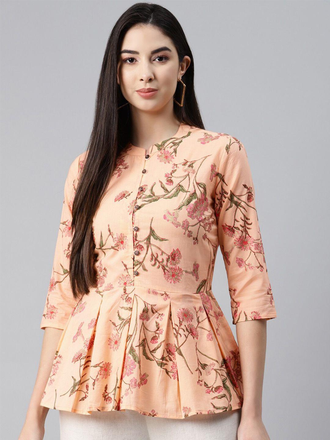 malhaar floral print mandarin collar peplum top