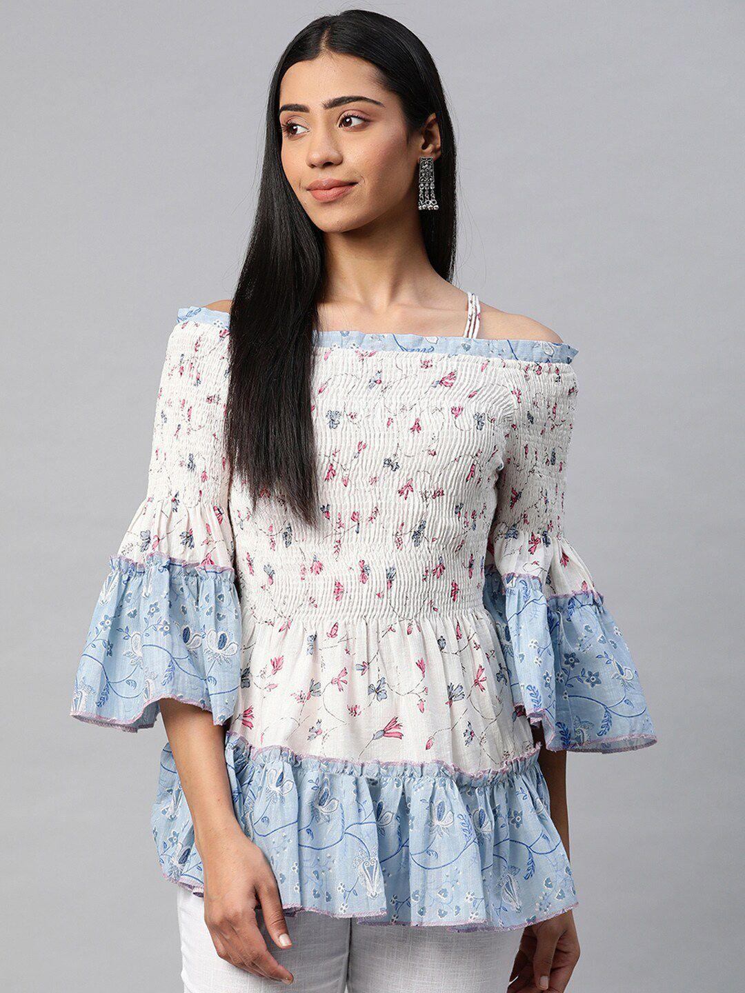 malhaar floral print off-shoulder peplum top