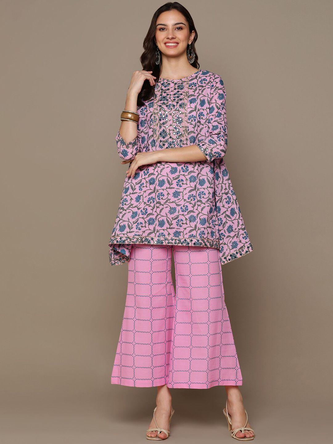 malhaar floral printed embroidered pure cotton kurta set