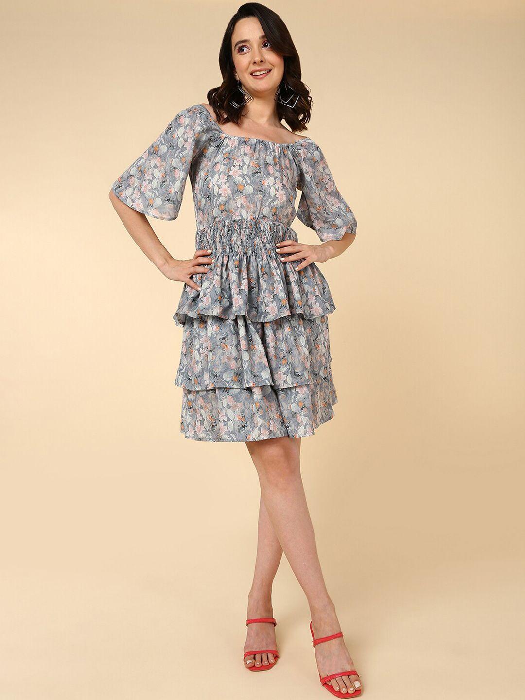 malhaar floral printed flared sleeves fit & flare dress