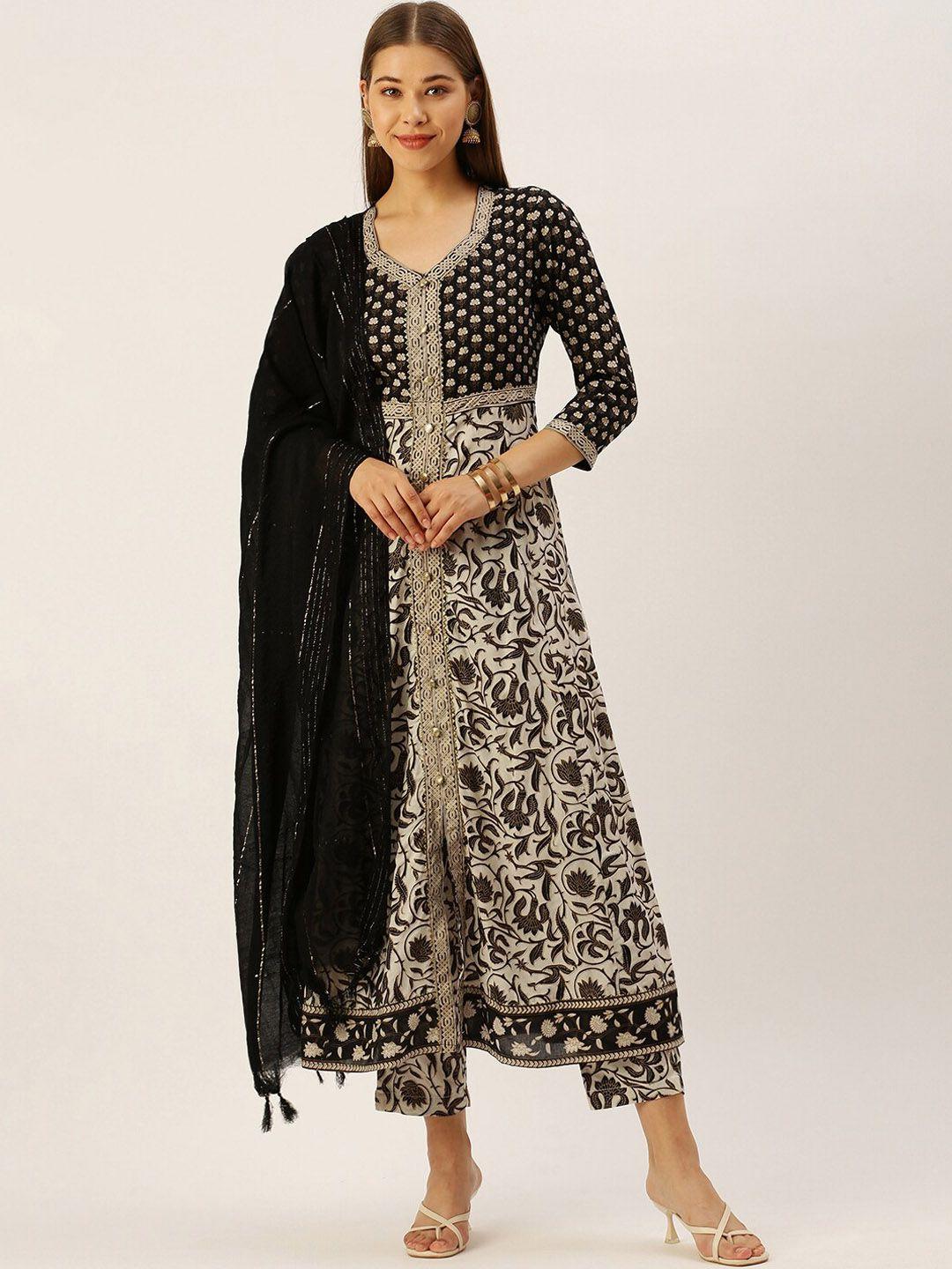 malhaar floral printed gotta patti kurta with trousers & with dupatta