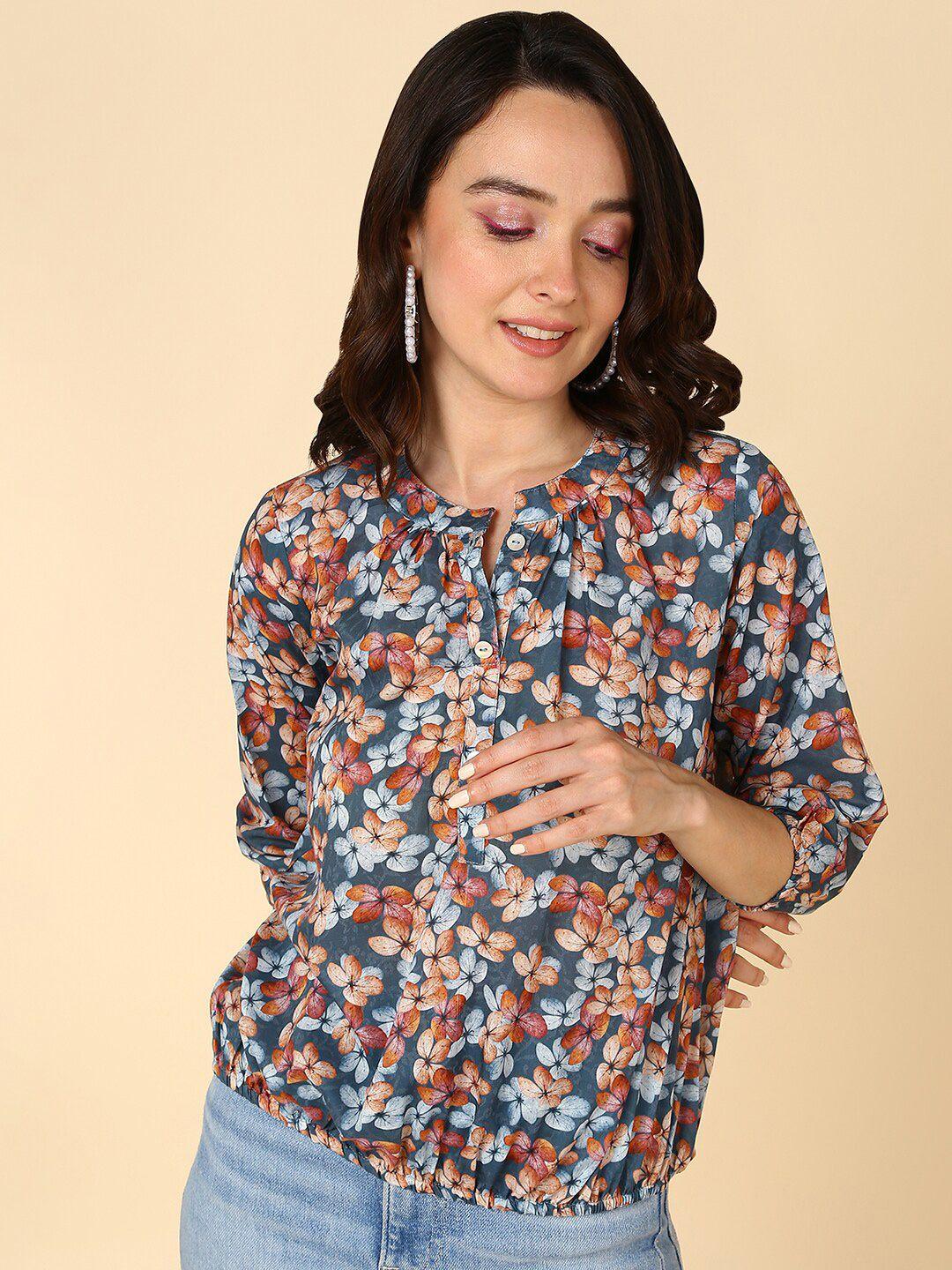 malhaar floral printed mandarin collar top