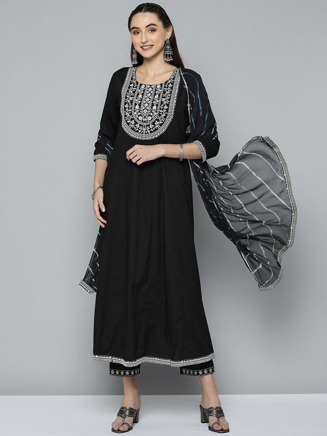 malhaar floral yoke design mirror work a-line kurta with trousers & dupatta