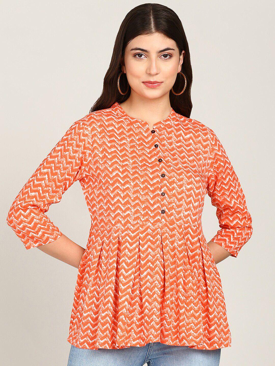 malhaar geometric printed mandarin collar peplum top