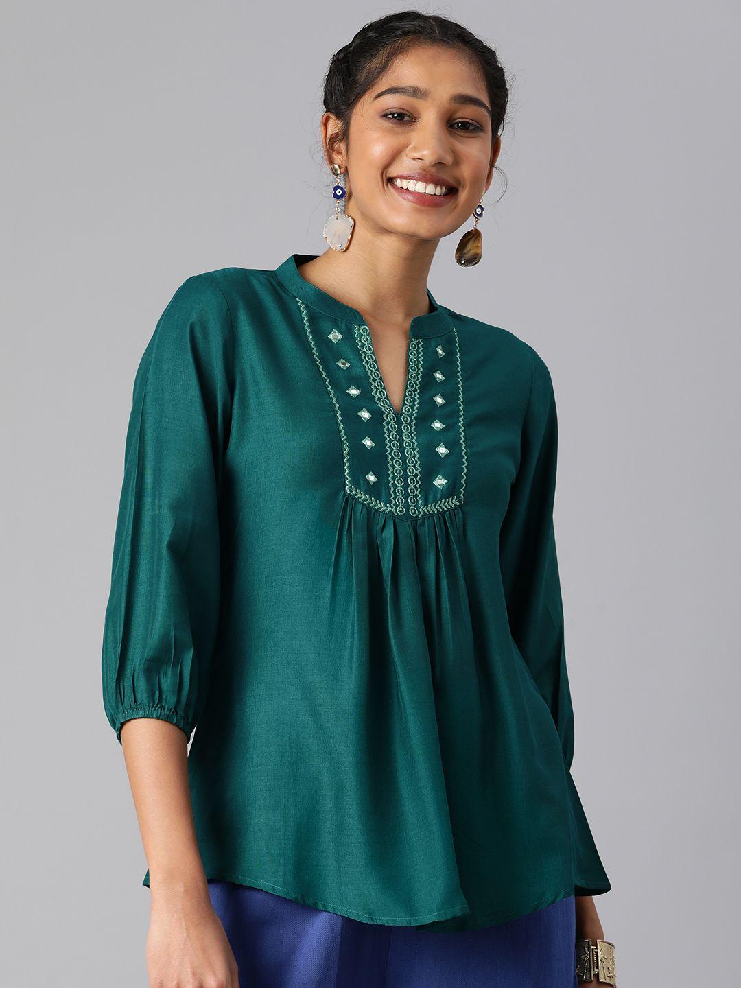 malhaar green thread work kurti