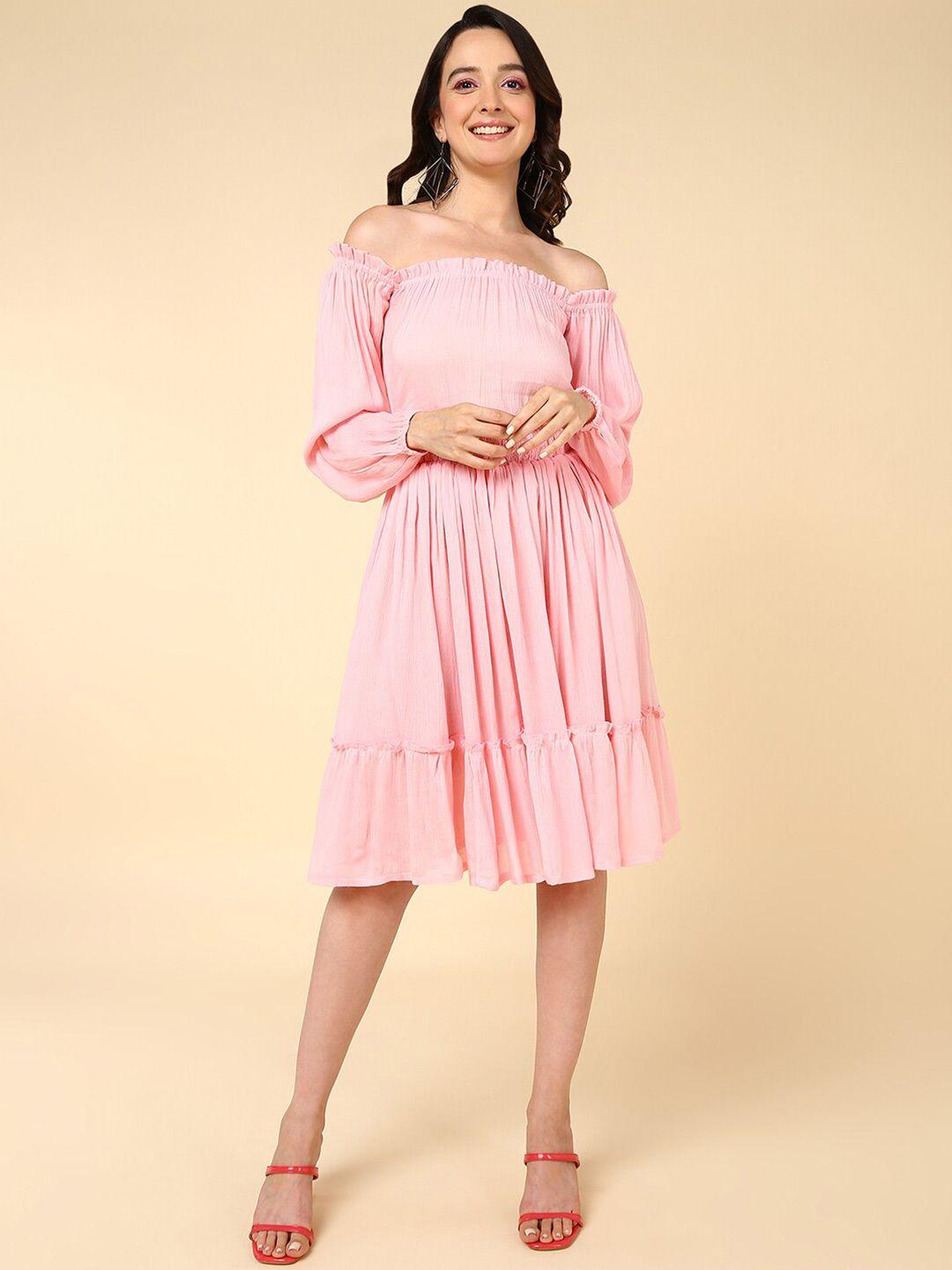 malhaar off shoulder puffed sleeves fit & flare dress