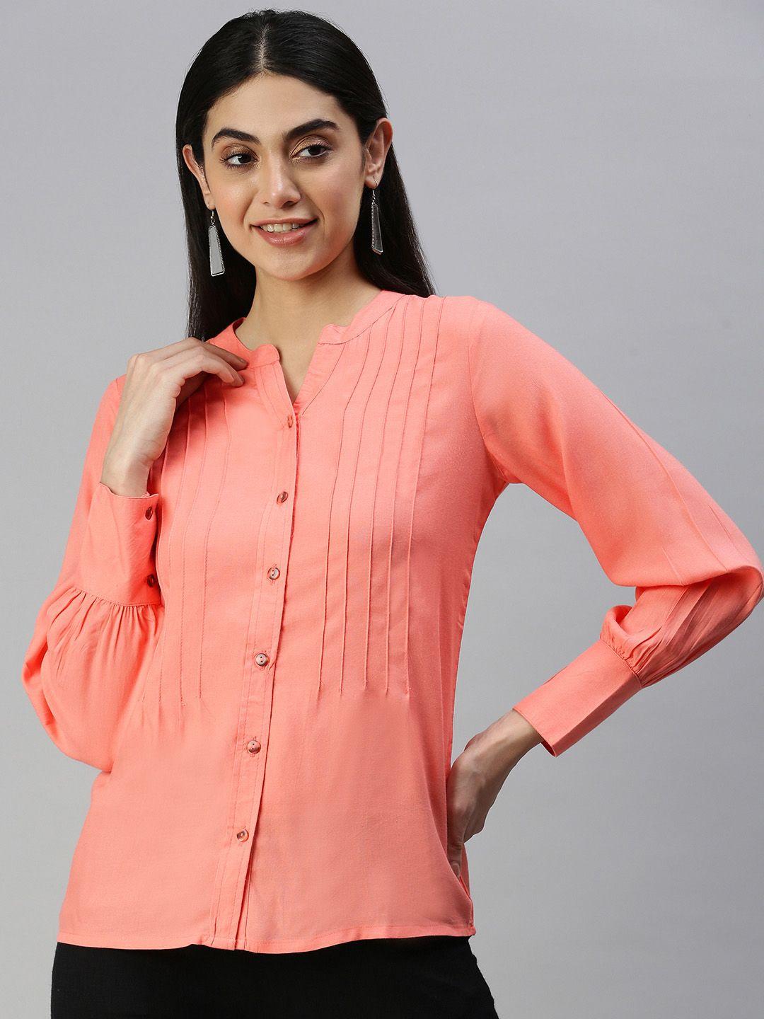 malhaar peach bishop sleeves pure cotton top