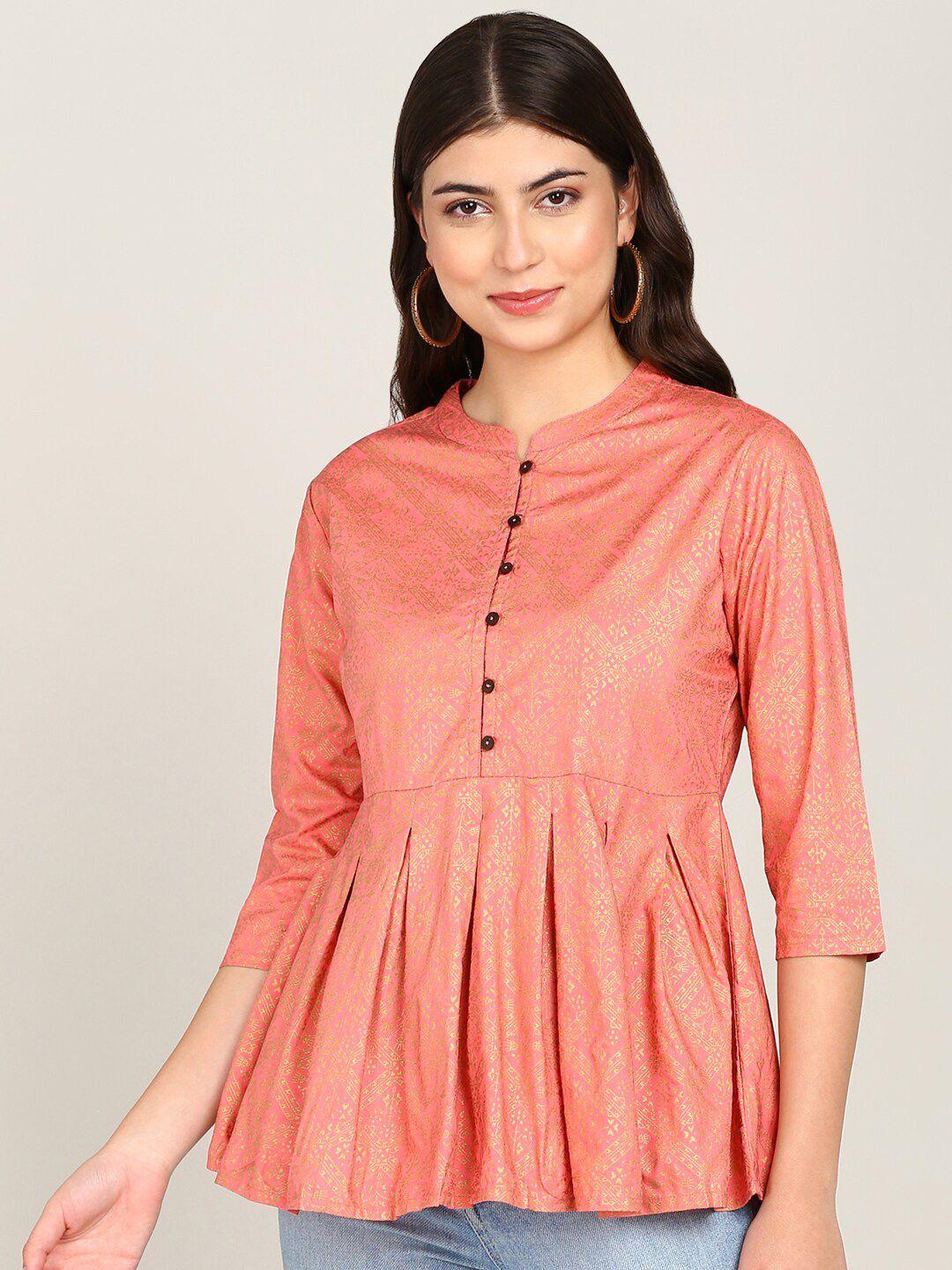 malhaar peach-coloured ethnic motifs printed kurti