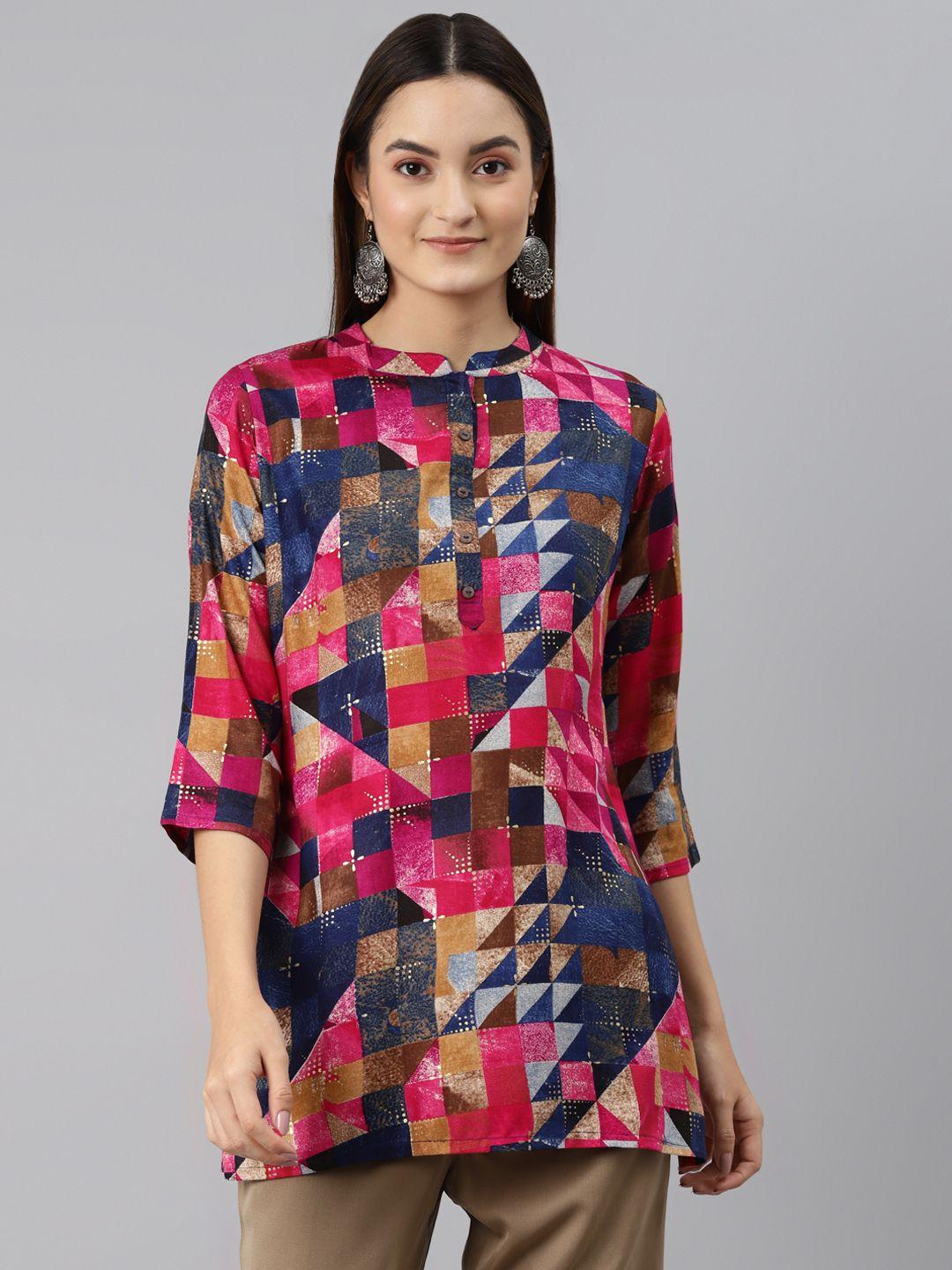 malhaar pink & blue geometric printed kurti