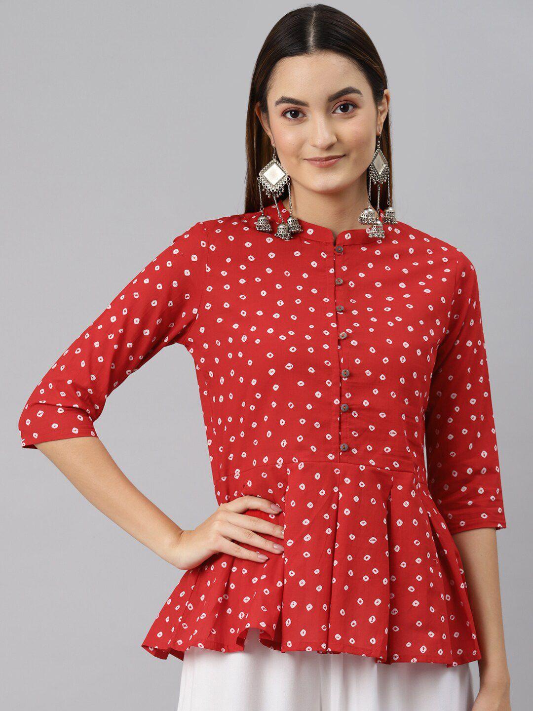 malhaar print band collar pure cotton peplum top