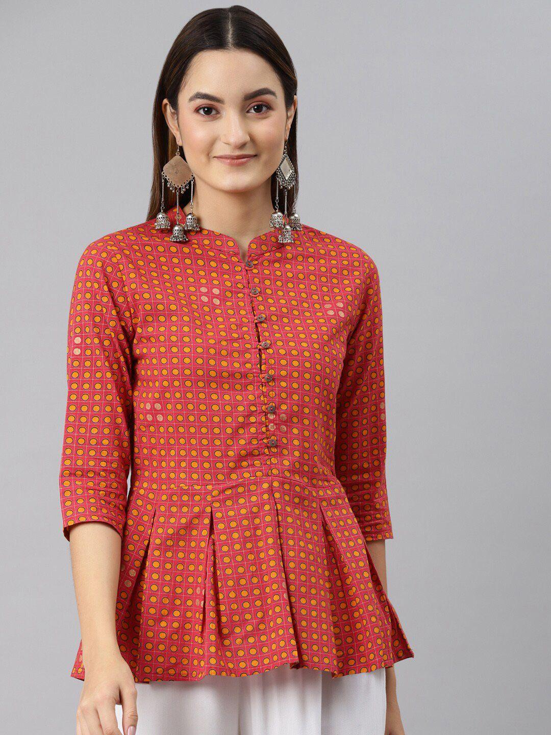 malhaar print band collar pure cotton peplum top