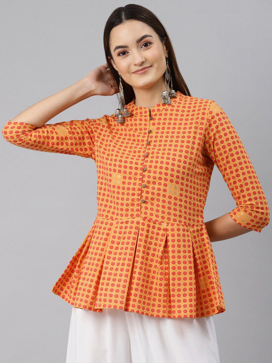 malhaar print band collar pure cotton peplum top