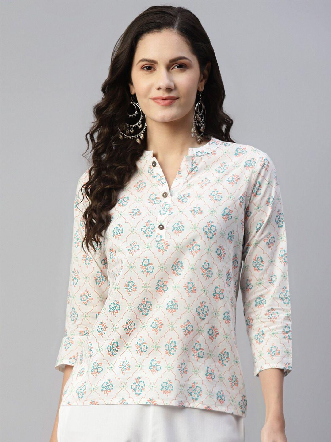 malhaar print band collar pure cotton top