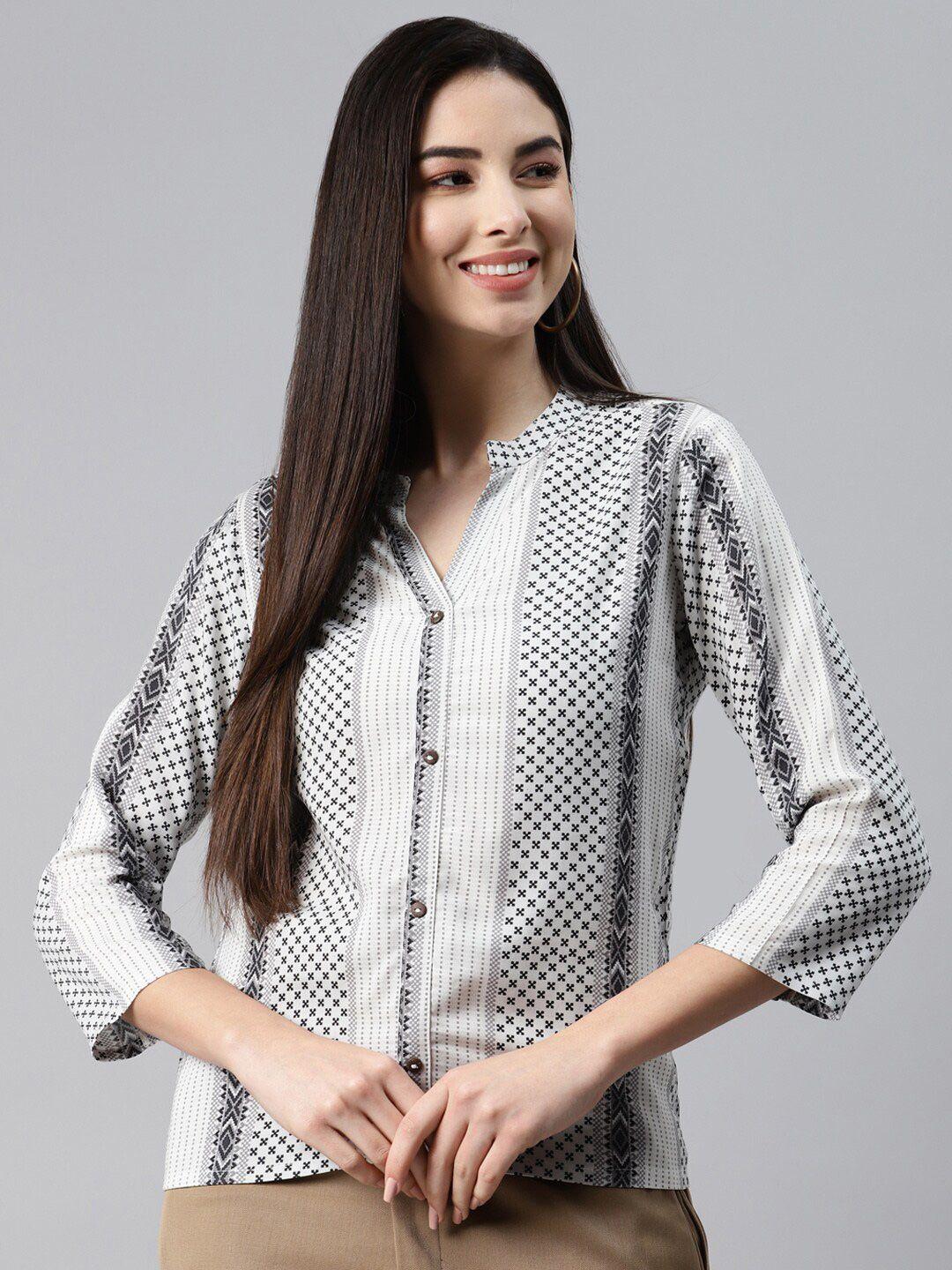 malhaar print band collar shirt style top