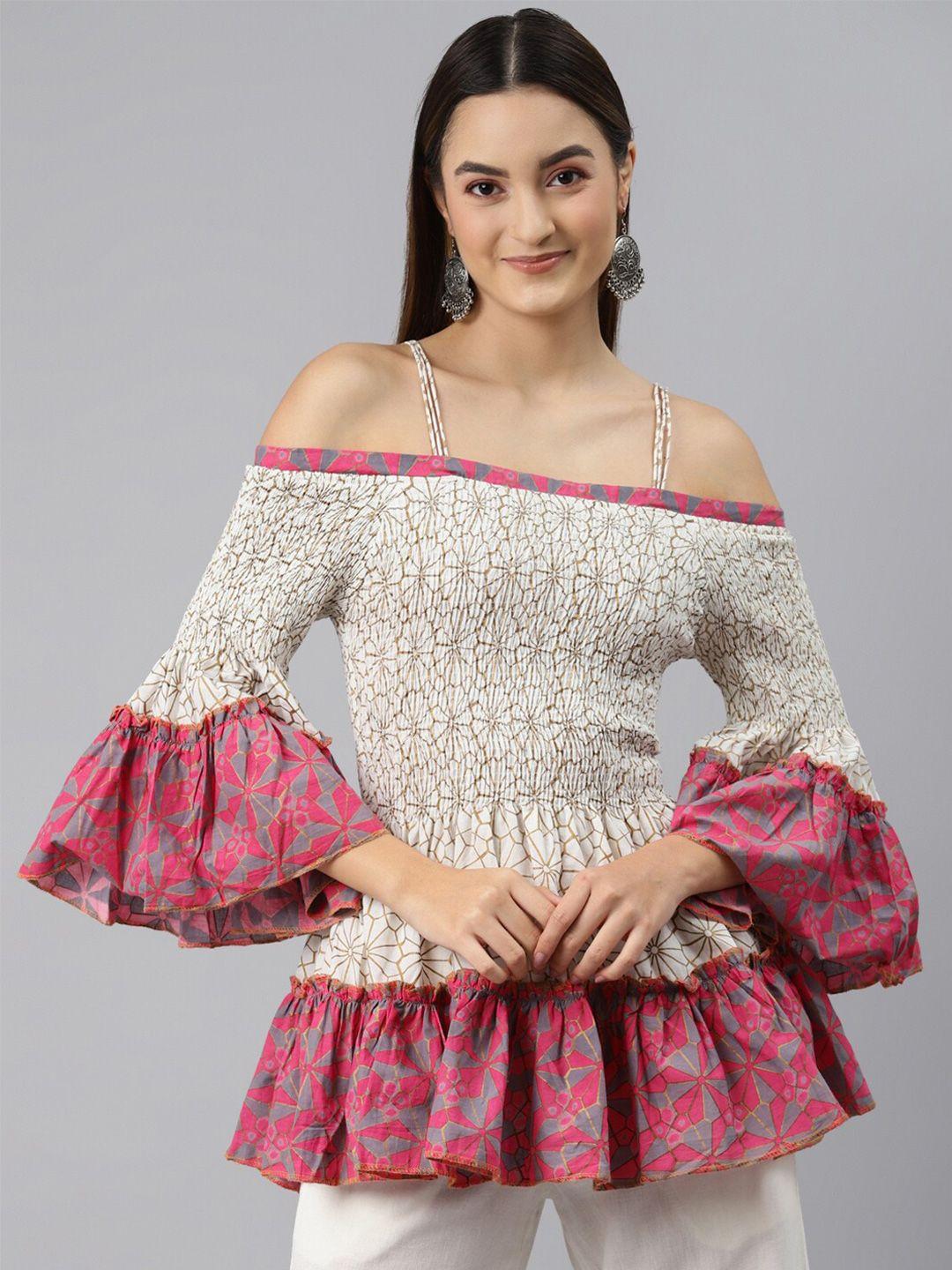 malhaar print off-shoulder peplum top