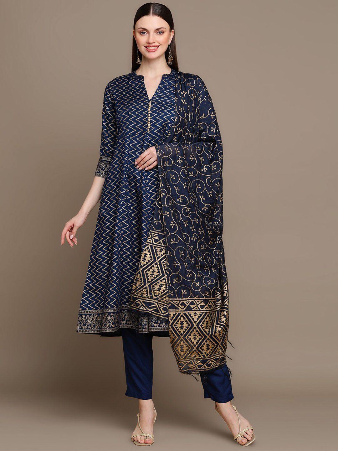 malhaar printed a-line kurta & trousers & with dupatta