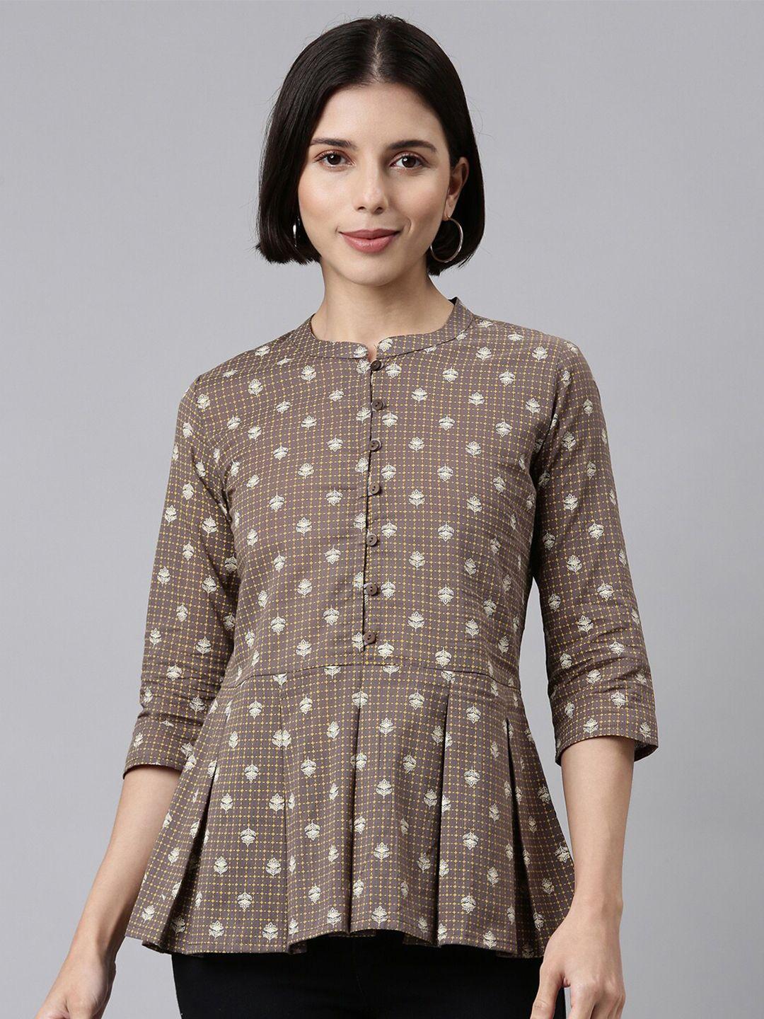 malhaar printed mandarin collar cotton peplum top