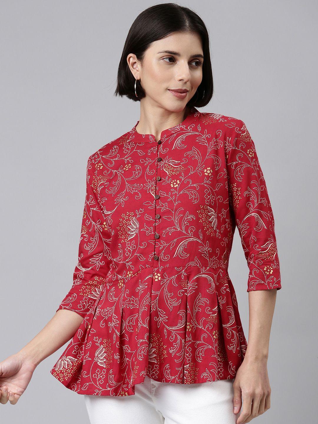 malhaar red print mandarin collar peplum top