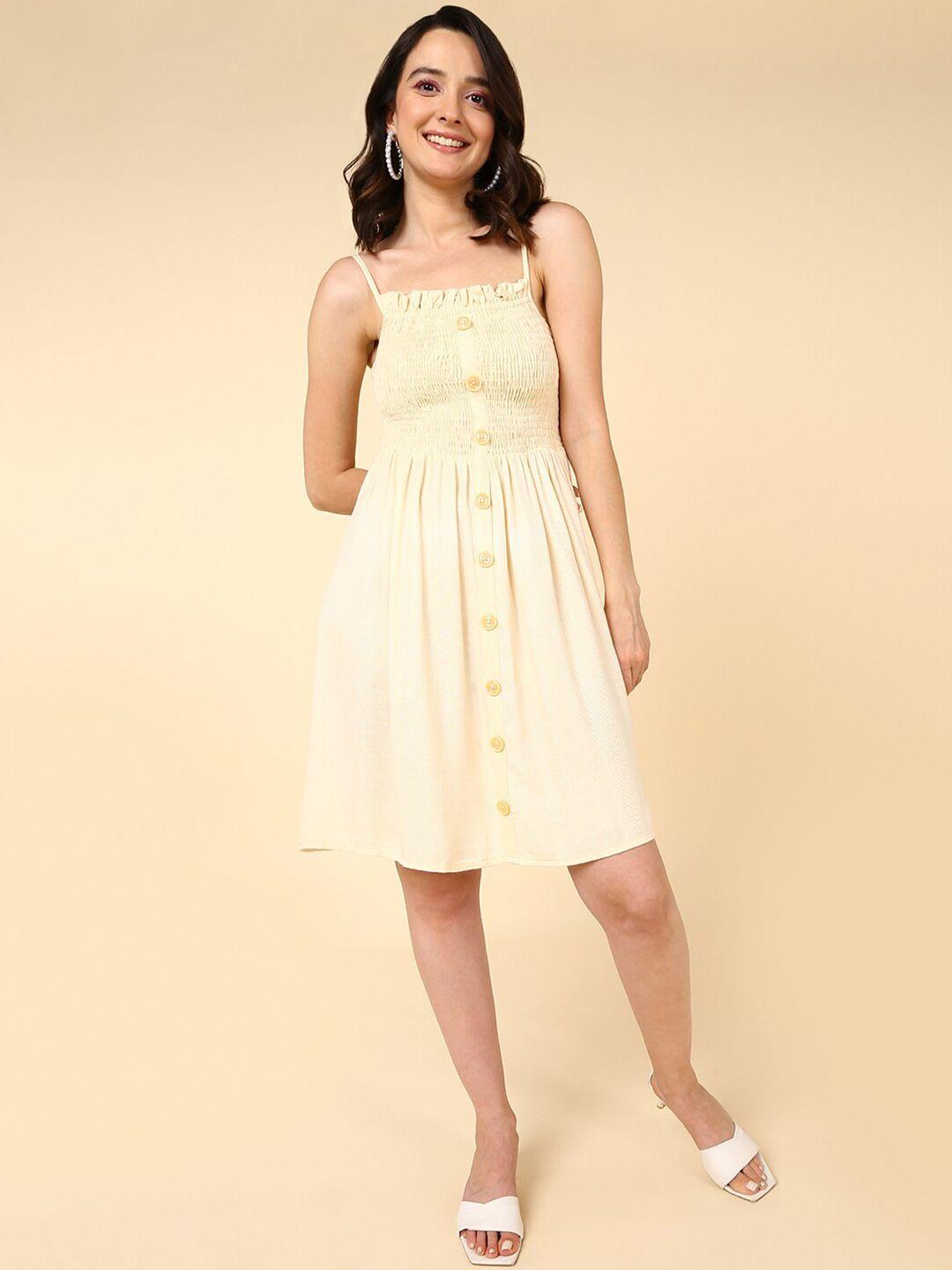 malhaar shoulder straps smocked fit & flare dress