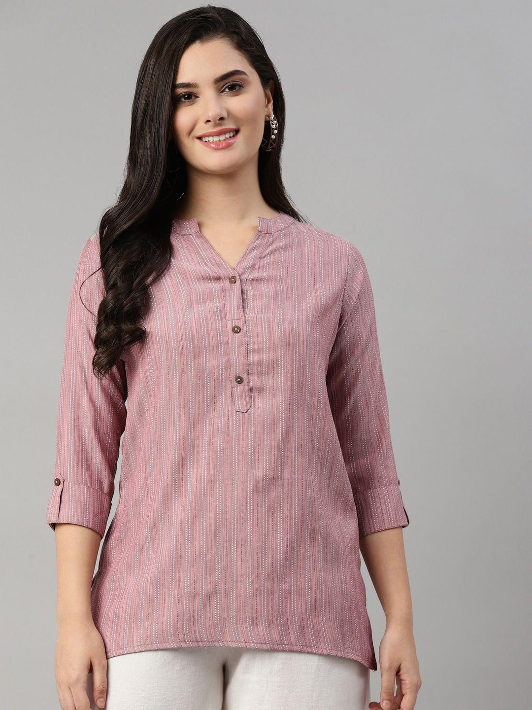 malhaar striped mandarin collar a-line top