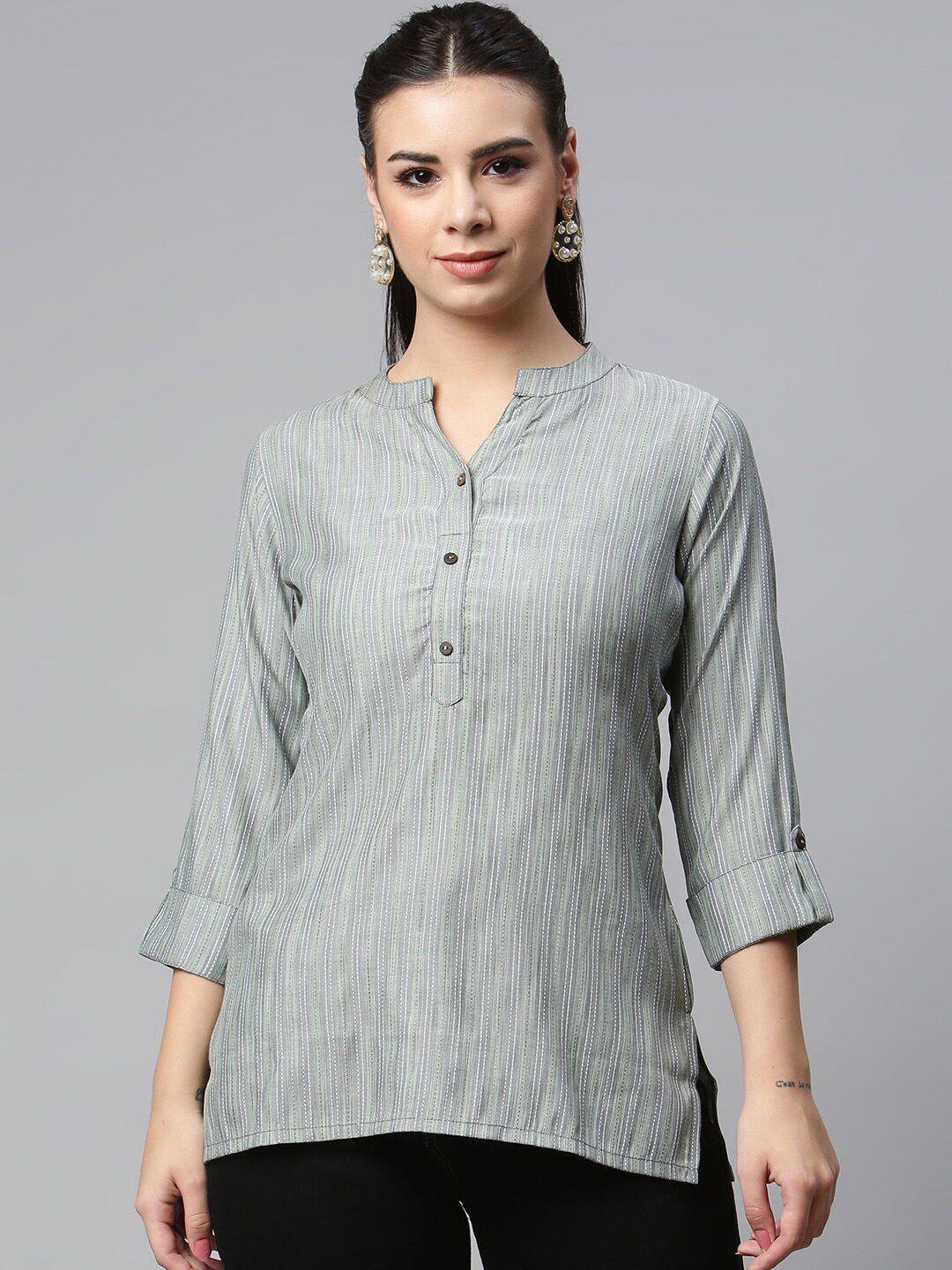 malhaar striped mandarin collar top