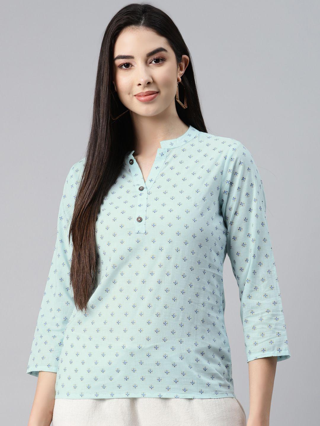 malhaar turquoise blue ethnic motifs printed cambric kurti