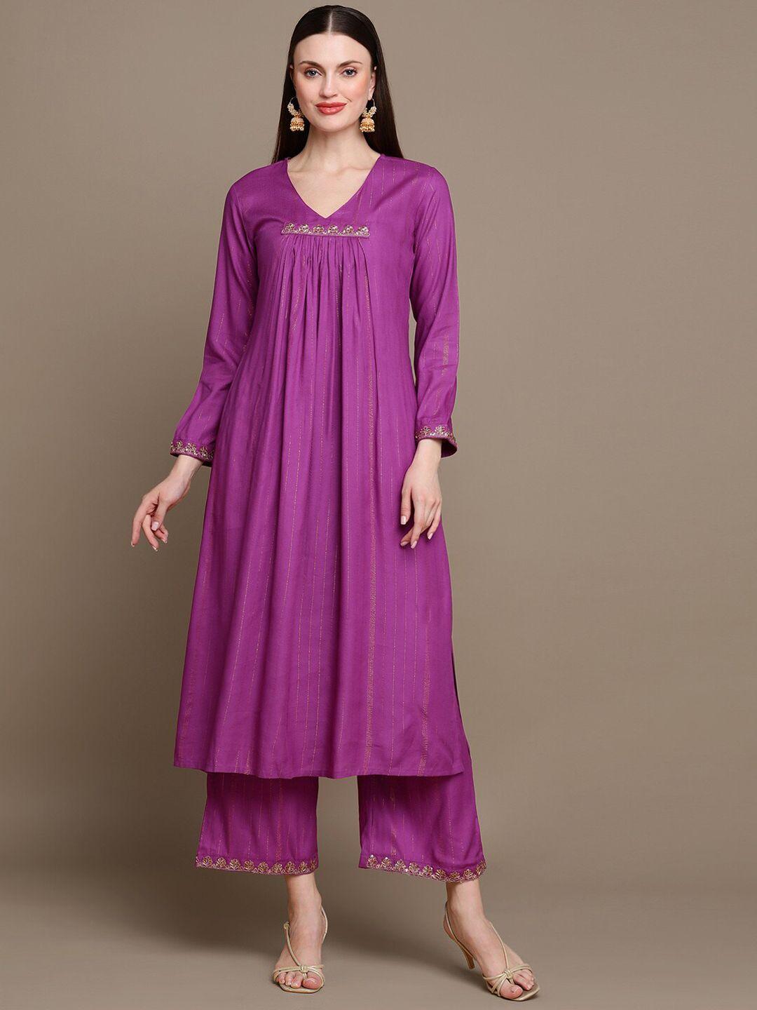 malhaar v-neck pleated a-line kurta with palazzos