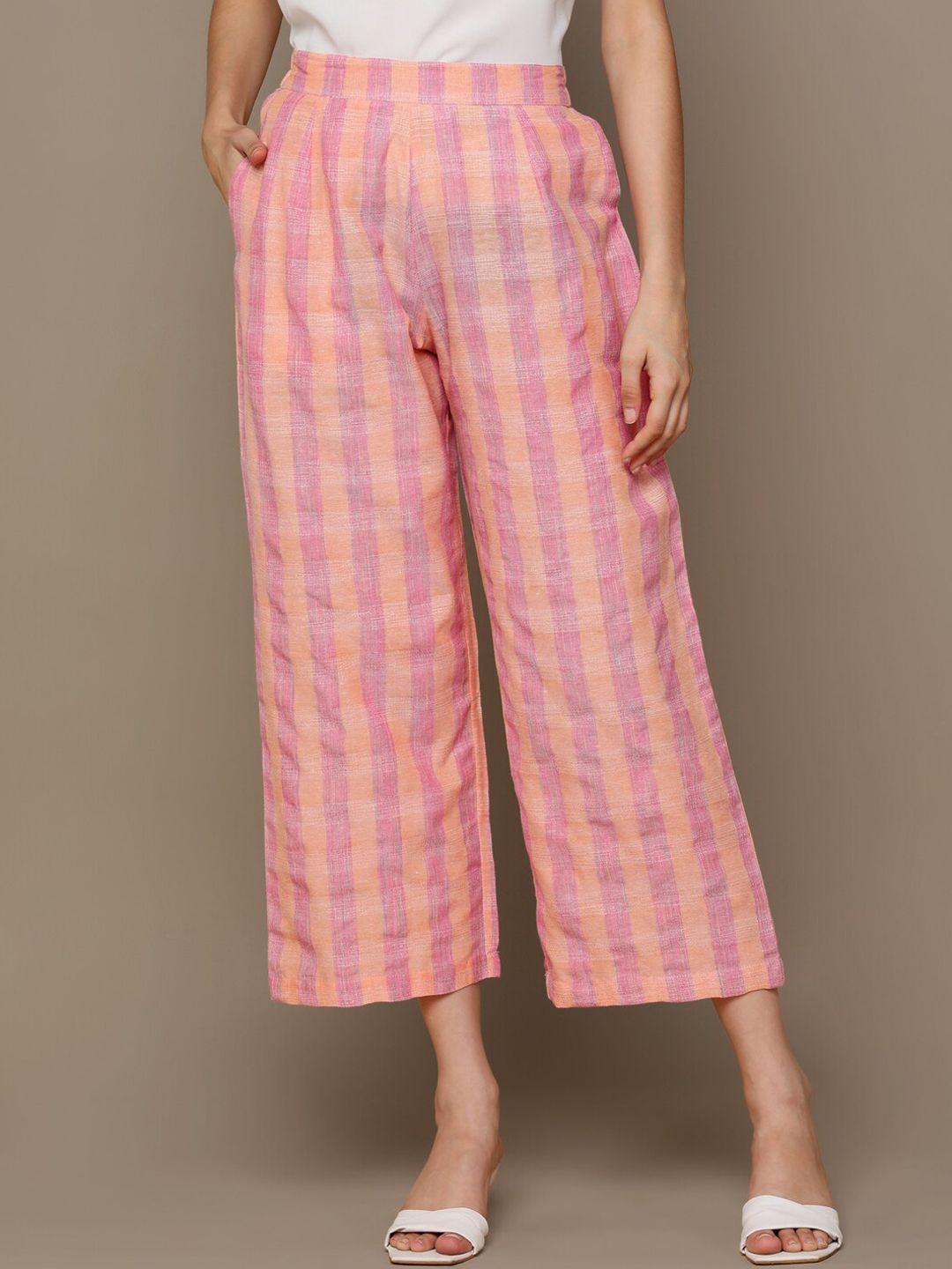 malhaar women checked mid-rise parallel trousers