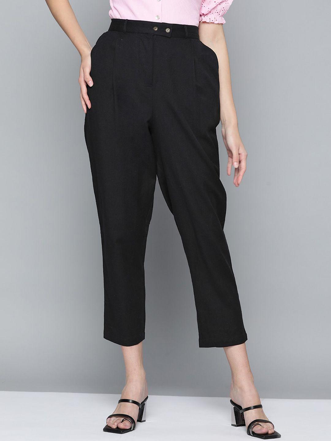 malhaar women cotton mid-rise pleated trousers