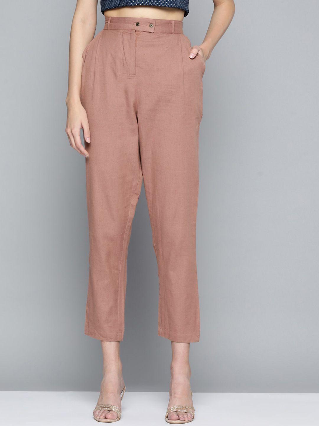 malhaar women mid-rise pleated cotton trousers