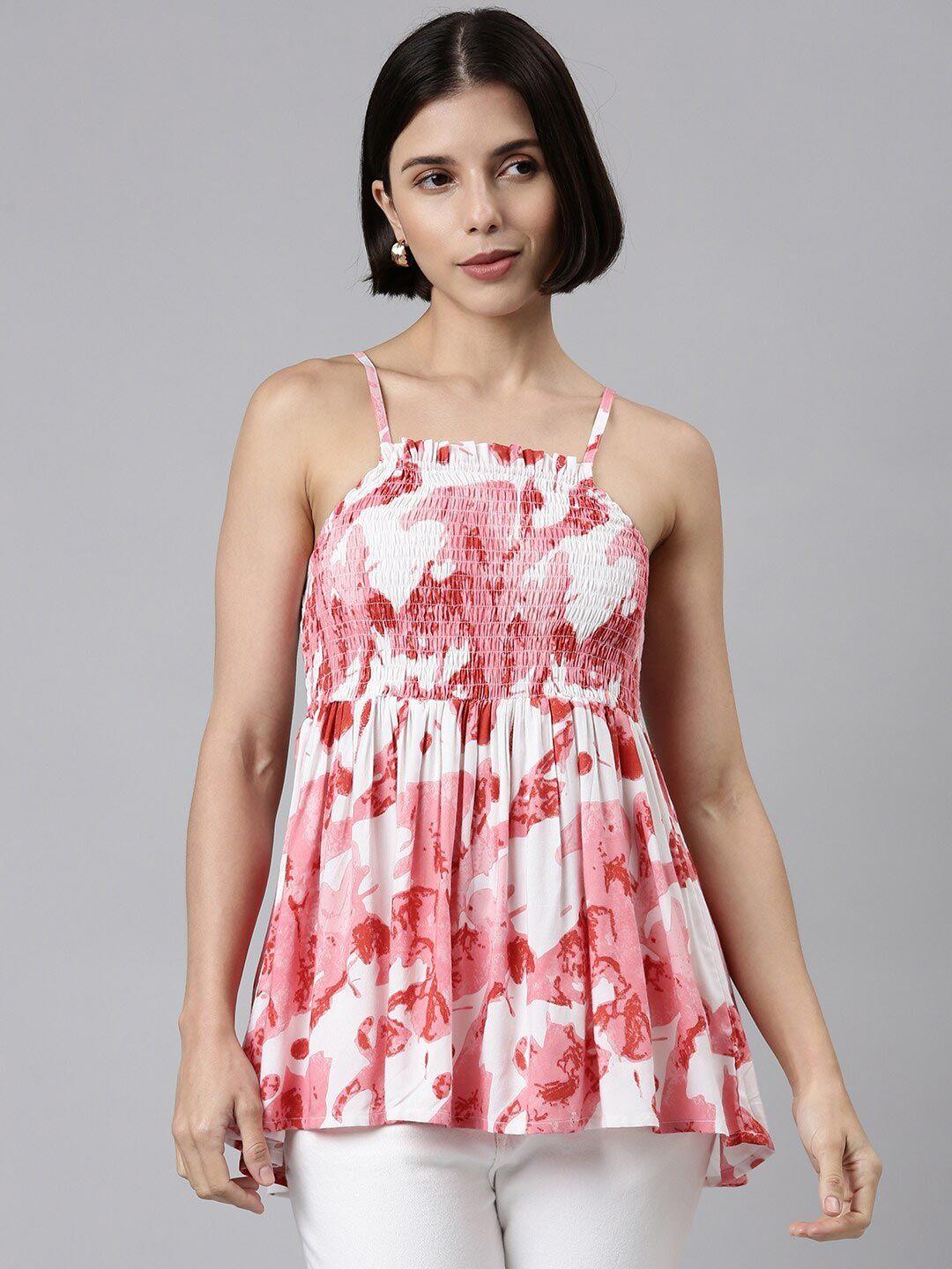 malhaar women red & white floral print top