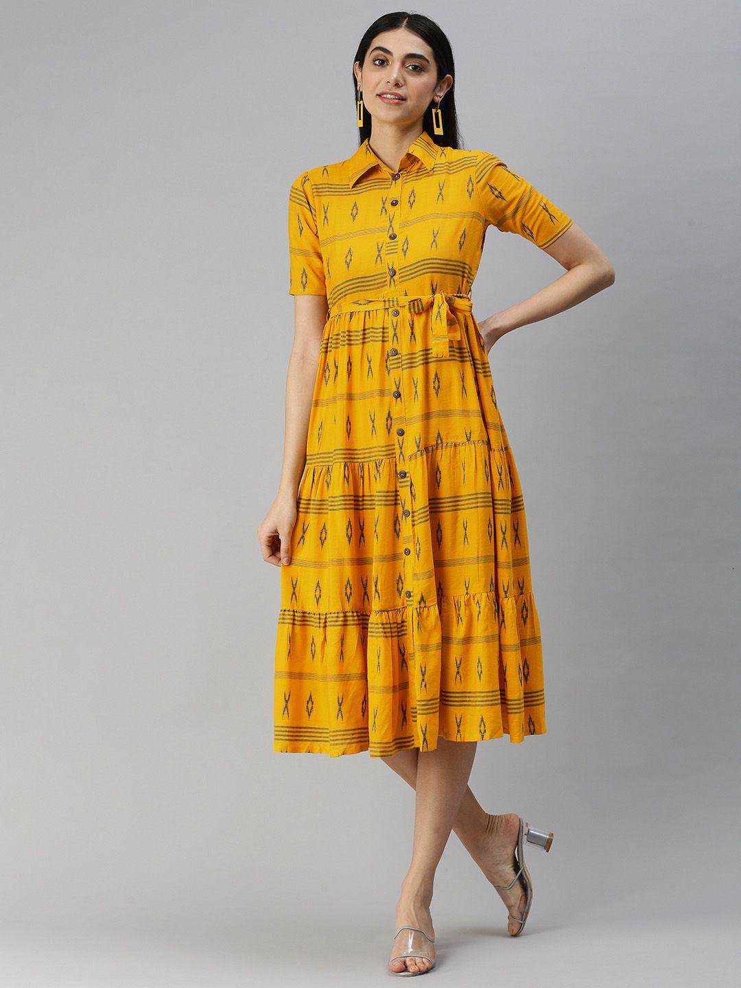 malhaar yellow & black ethnic fit and flare dress