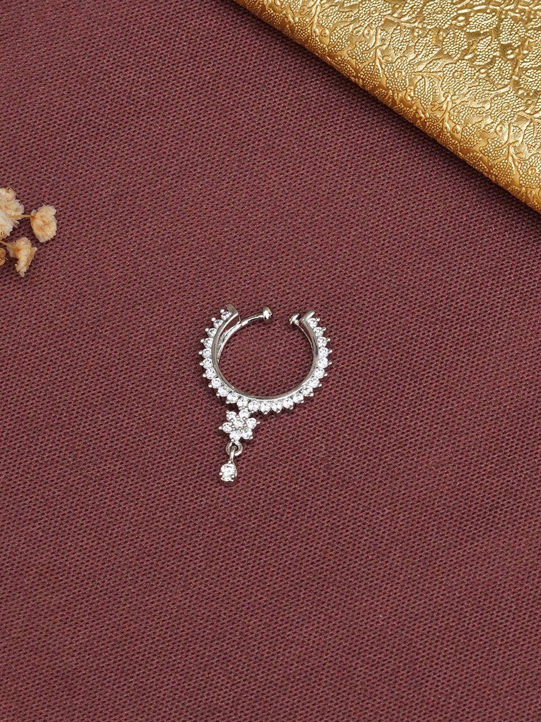 mali fionna silver-plated stone-studded floral septum nosepin