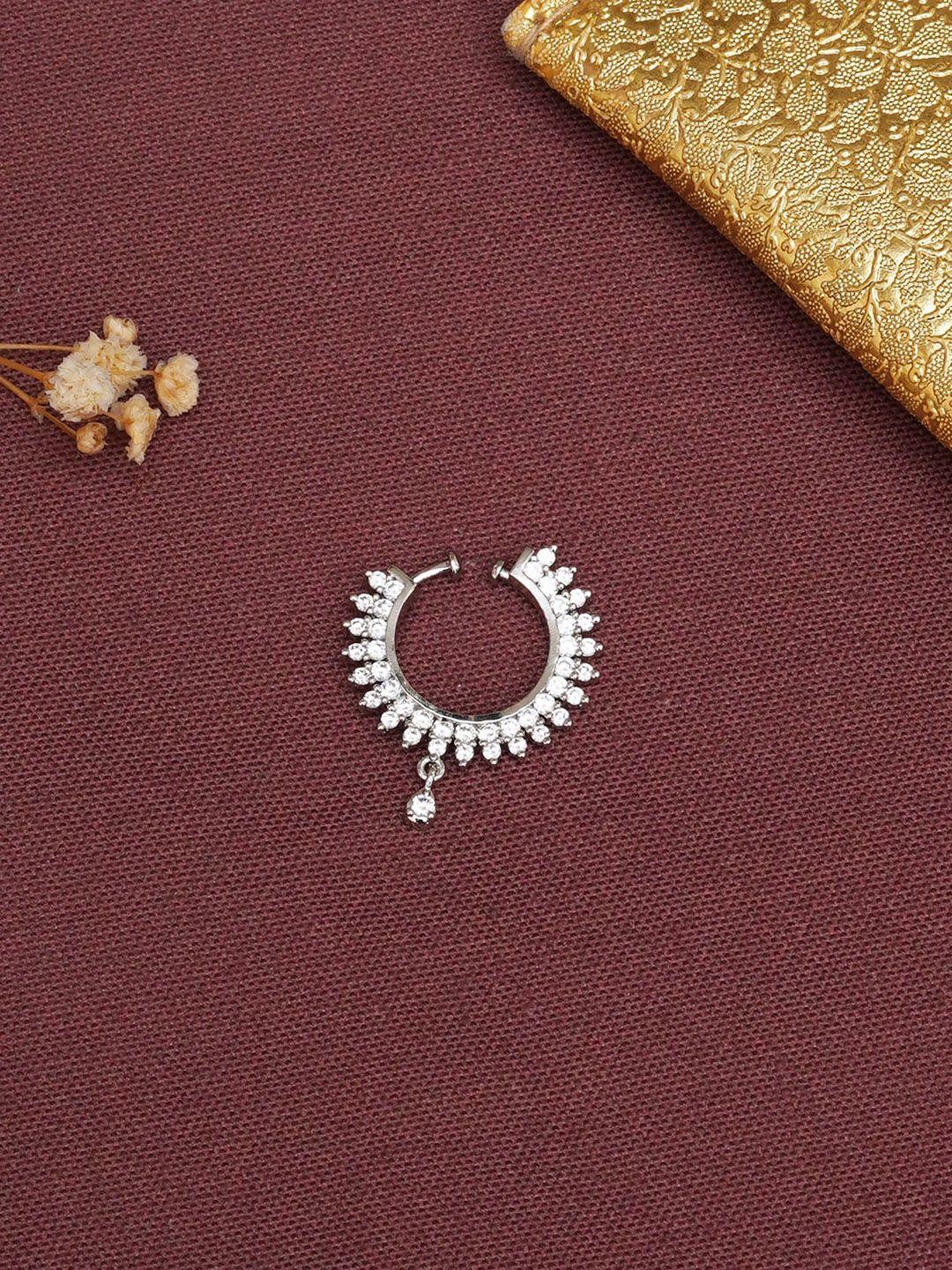 mali fionna silver-plated stones-studded clip-on nosering