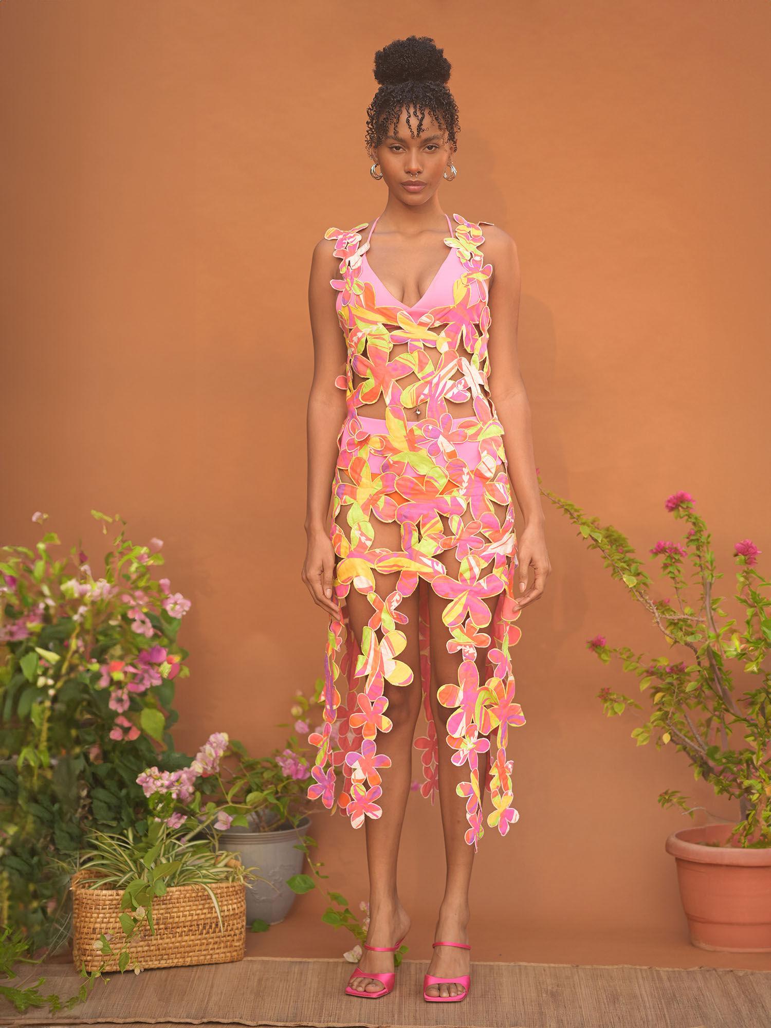 malibu cotton multi-color floral midi dress