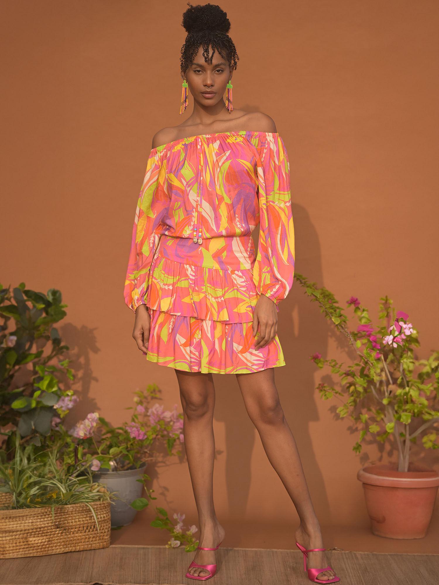 malibu mul multi-color printed mini dress