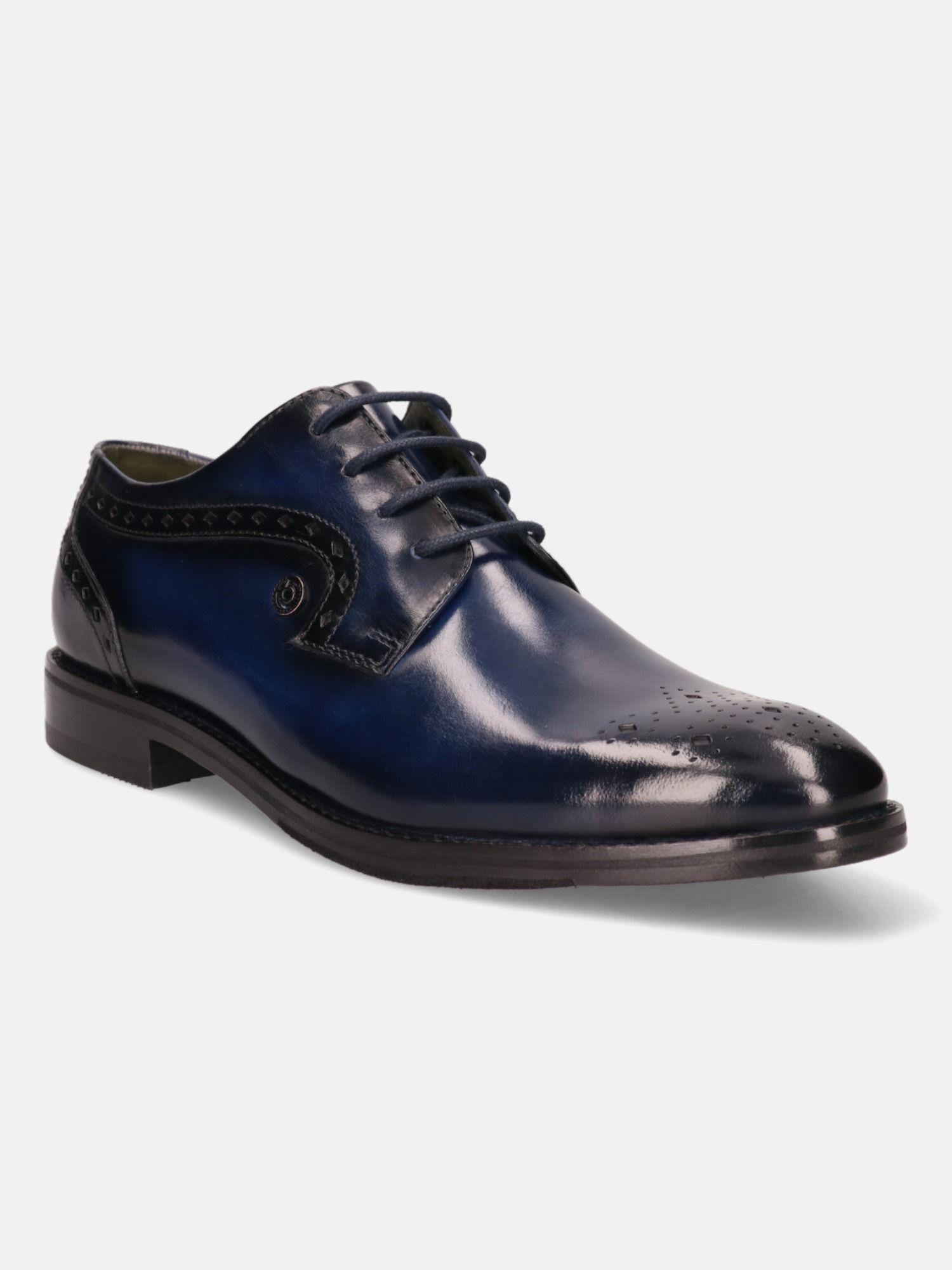 mamadou blue men leather derbies formal shoes