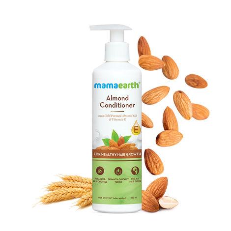 mamaearth almond conditioner| for healthy hair growth| deep nourishment| with almond oil and vitamin e | pore paraben free | silicone free | safe for chemically treated hair | 100% vegan | - 250 ml