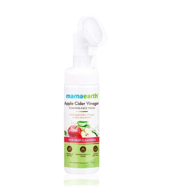 mamaearth apple cider vinegar foaming face wash with brush - 150 ml