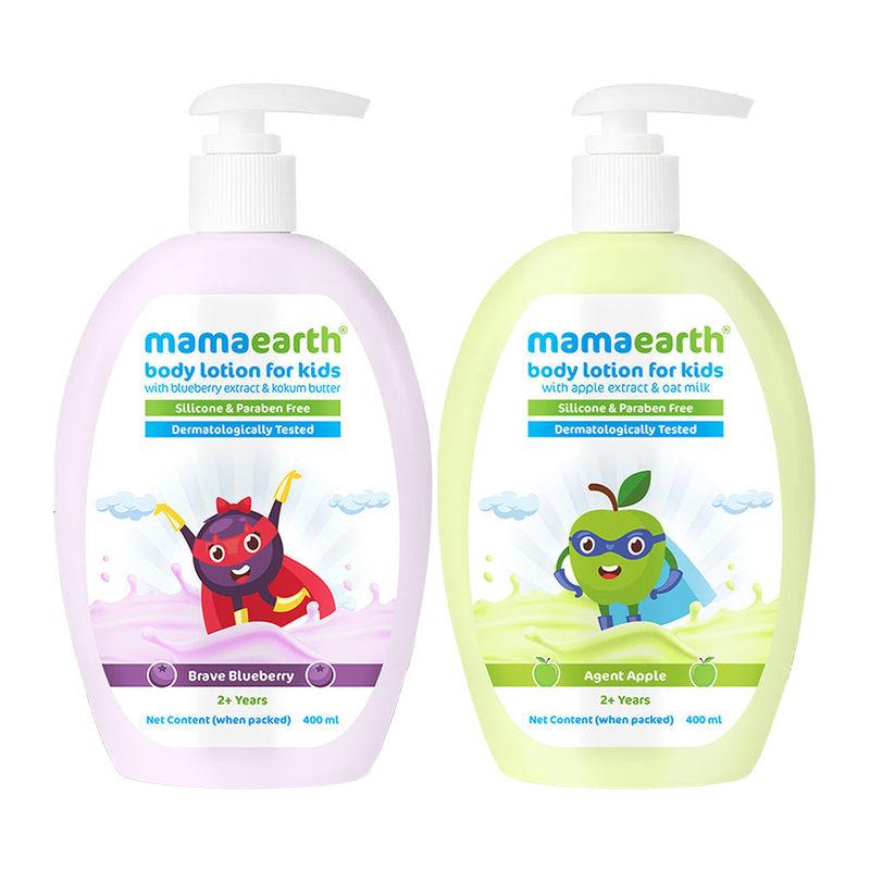 mamaearth brave blueberry body lotion & agent apple body lotion for kids